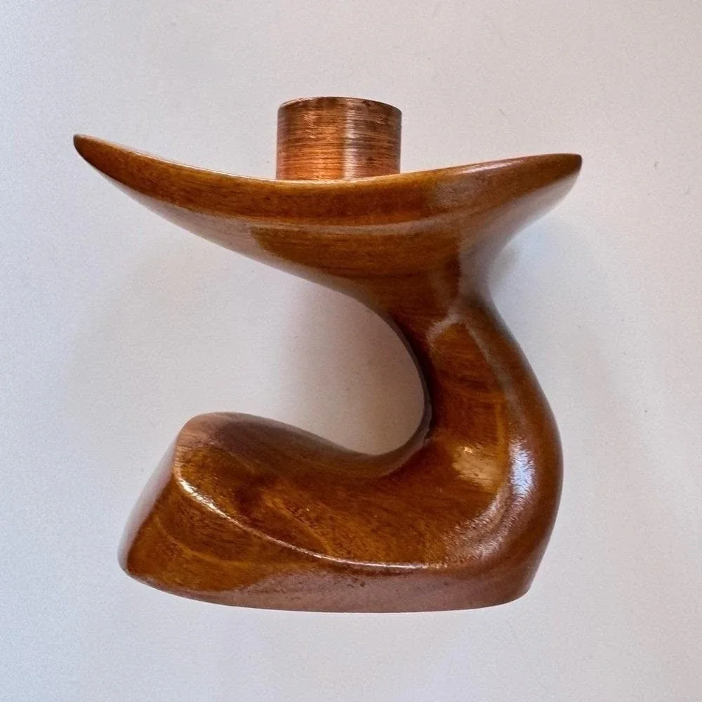 Candle Holder Wooden Sculpture Whale Biomorphic Copper Cylinder MCM Art Piece